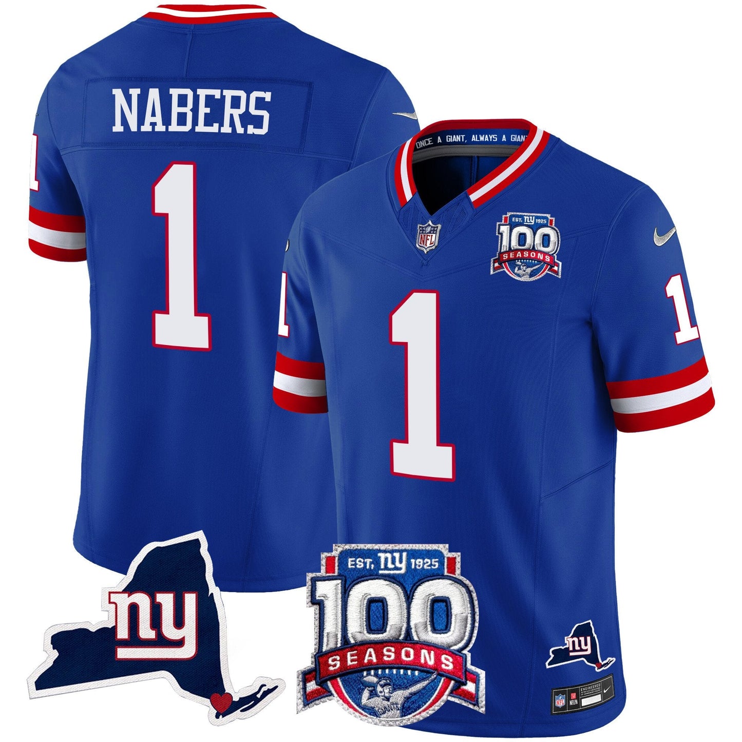 New York Giants 100th Season & State Patch Vapor Limited Jersey - All Stitched