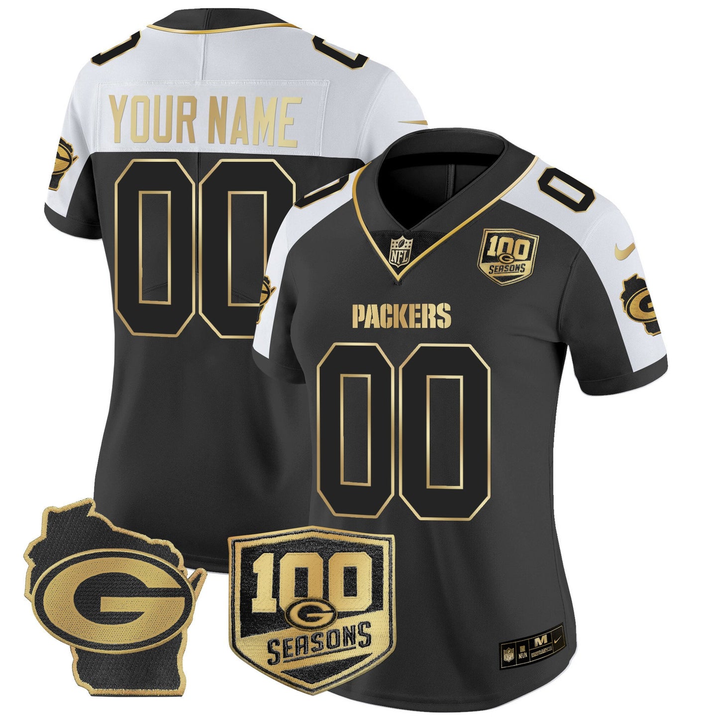 Green Bay Packers 100th Season & Home Patch Gold Vapor Limited Custom Jersey – All Stitched
