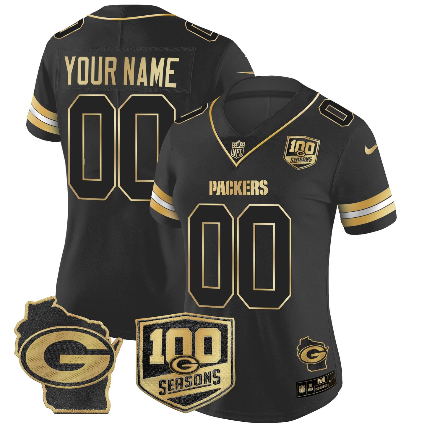 Green Bay Packers 100th Season & Home Patch Gold Vapor Limited Custom Jersey – All Stitched