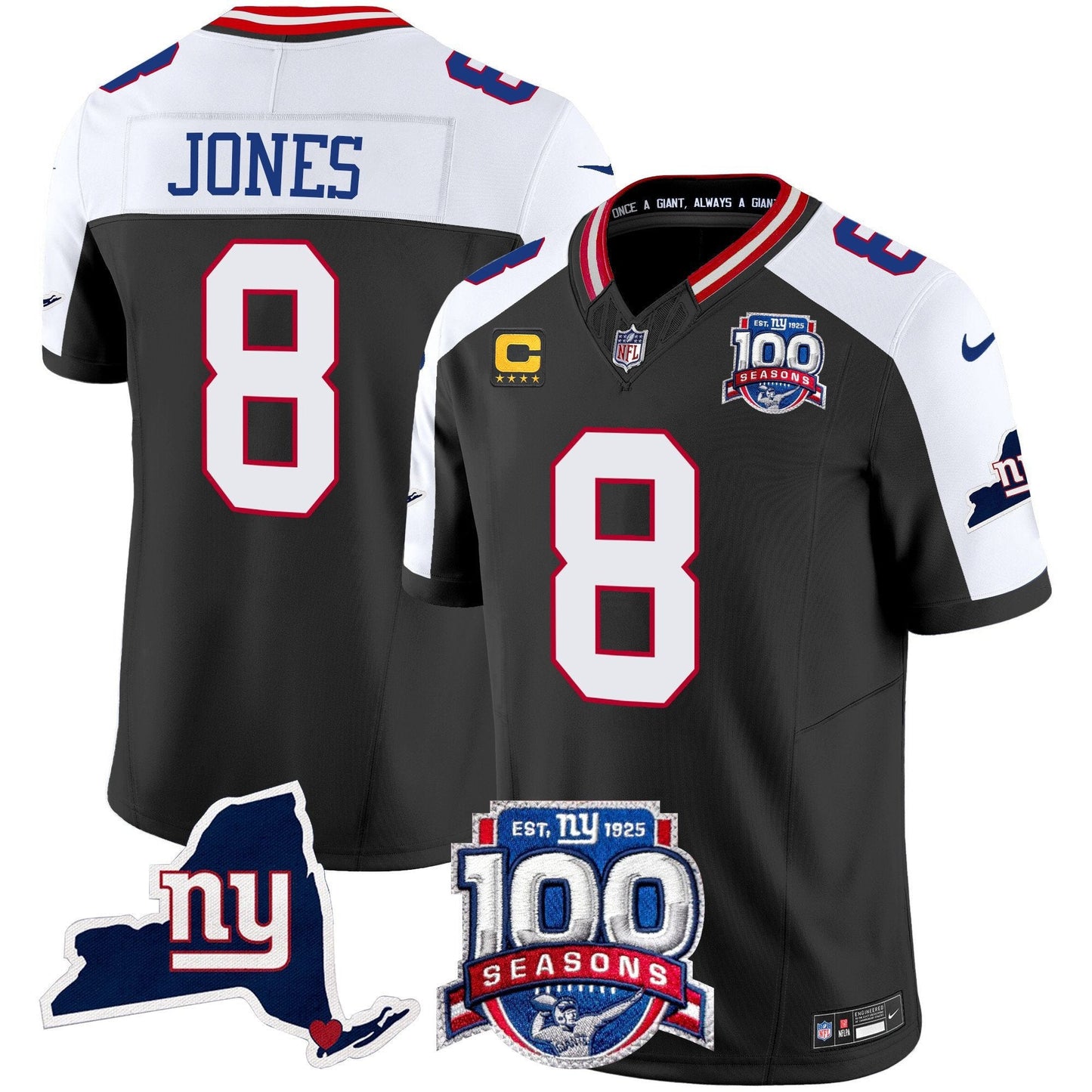 New York Giants 100th Season & State Patch Vapor Limited Jersey - All Stitched