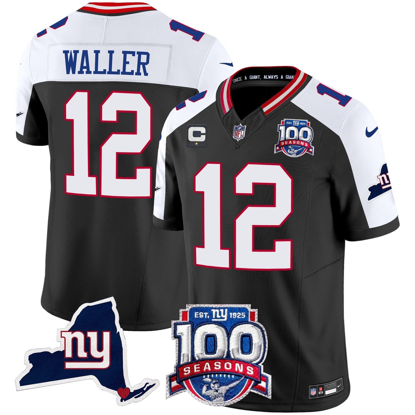 New York Giants 100th Season & State Patch Vapor Limited Jersey - All Stitched