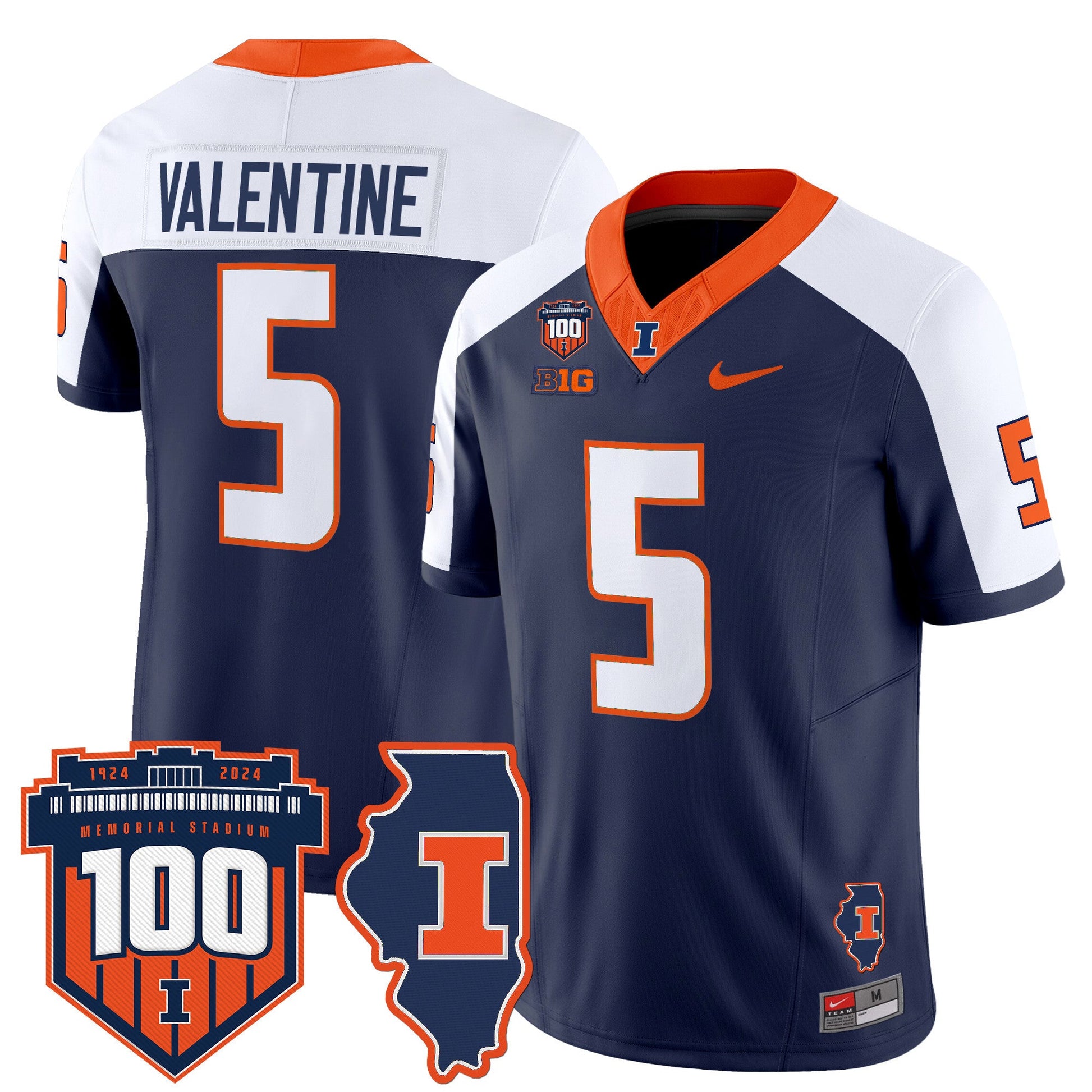 Men's Illinois Fighting Illini 100th Memorial Stadium Patch Vapor Limited Jersey - All Stitched