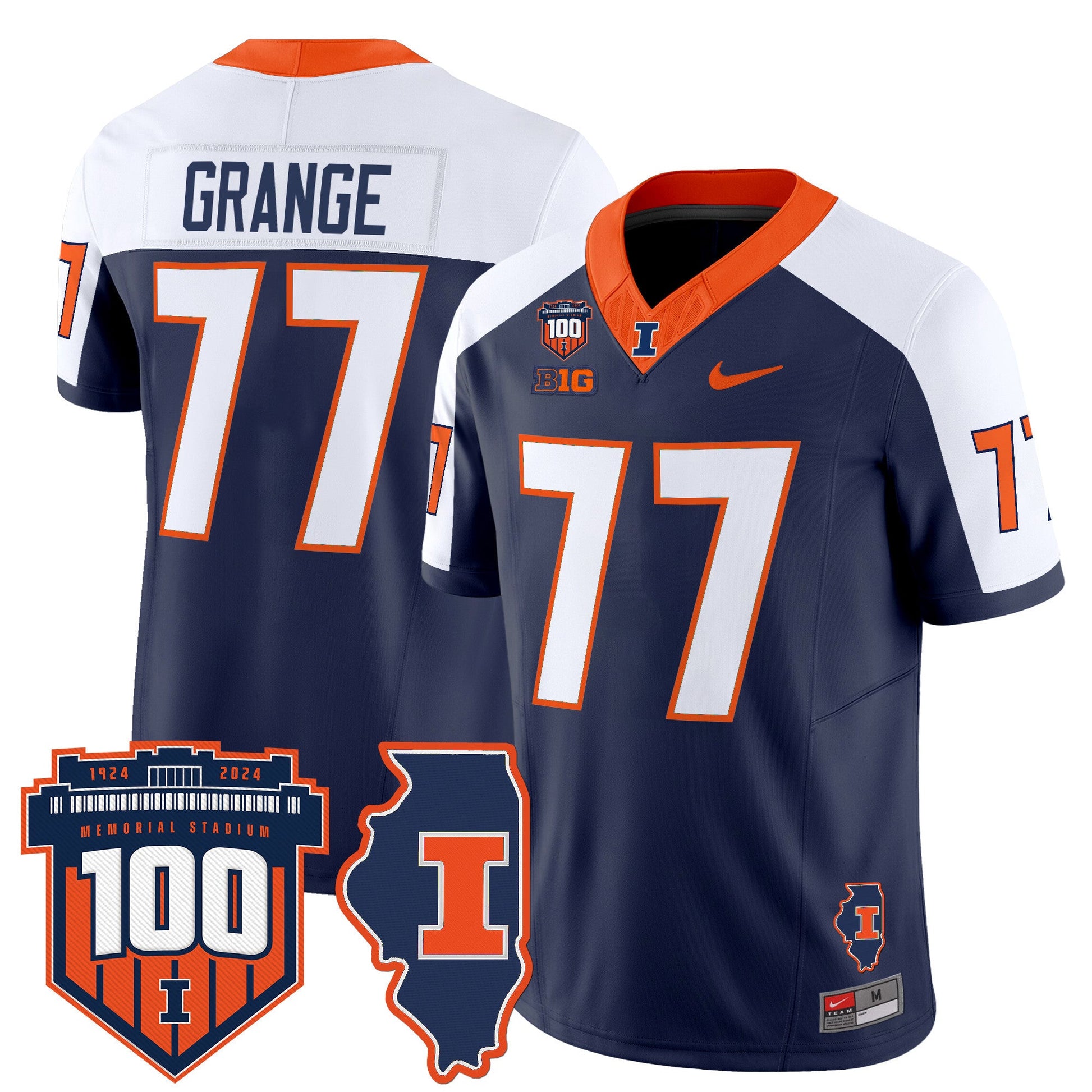 Men's Illinois Fighting Illini 100th Memorial Stadium Patch Vapor Limited Jersey - All Stitched