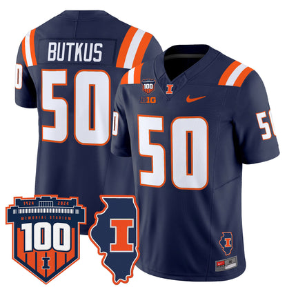 Men's Illinois Fighting Illini 100th Memorial Stadium Patch Vapor Limited Jersey - All Stitched
