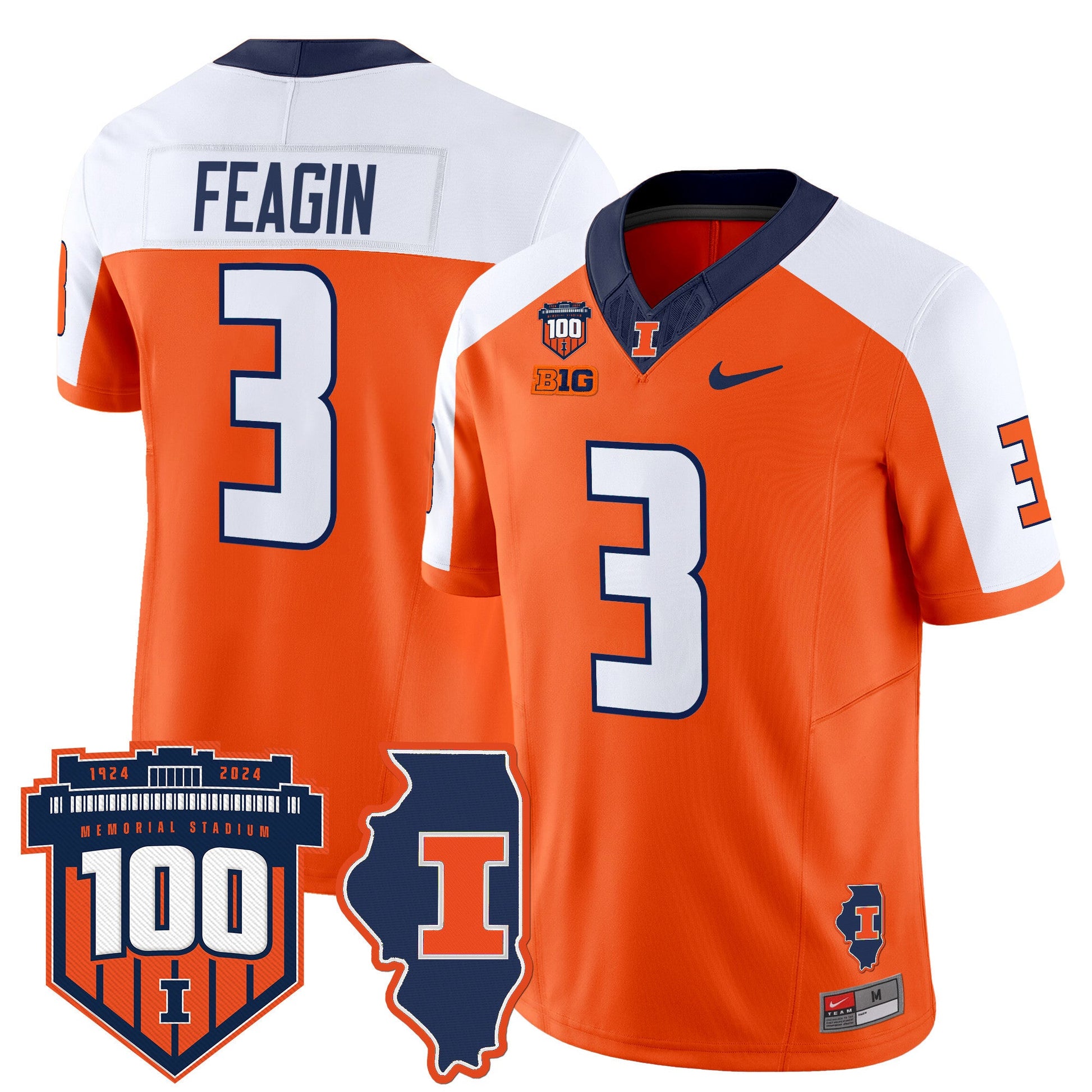 Men's Illinois Fighting Illini 100th Memorial Stadium Patch Vapor Limited Jersey - All Stitched