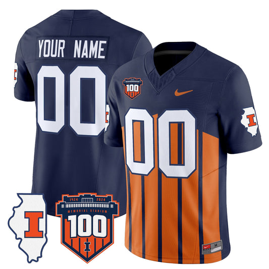 Illinois Fighting Illini 100th Memorial Stadium Patch Vapor Limited Custom Jersey - All Stitched
