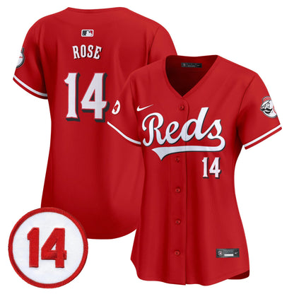 Women's Cincinnati Reds Pete Rose Patch Vapor Premier Limited Jersey - All Stitched