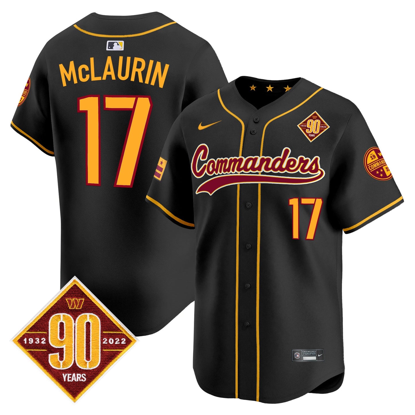 Men's Washington Commanders 90th Anniversary Patch Vapor Premier Limited Jersey - All Stitched