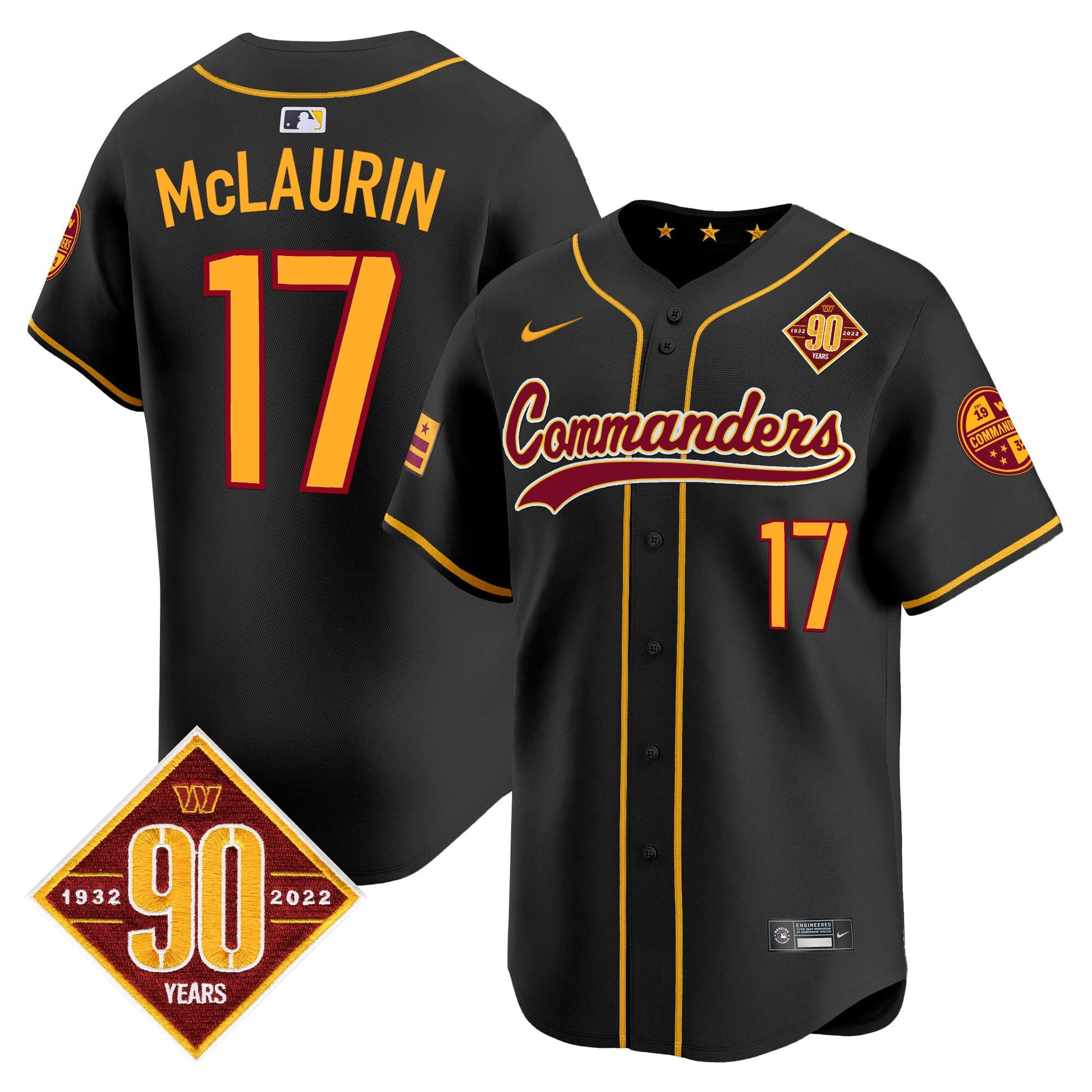 Men's Washington Commanders 90th Anniversary Patch Vapor Premier Limited Jersey - All Stitched