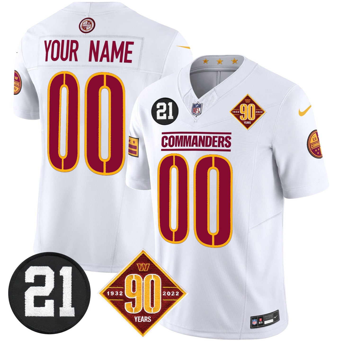 Washington Commanders 90th & Sean Taylor Patch Vapor Limited Custom Jersey - All Stitched