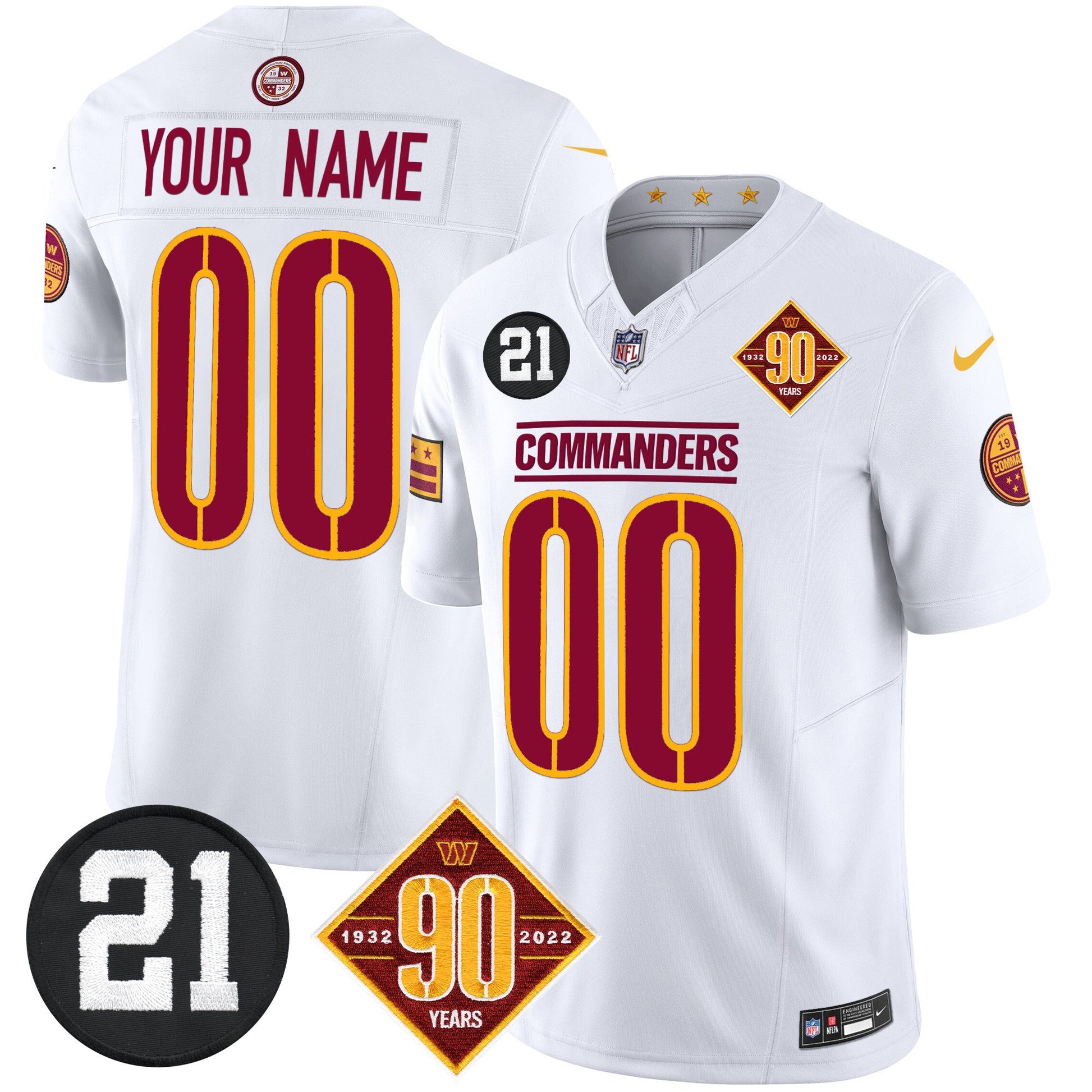 Washington Commanders 90th & Sean Taylor Patch Vapor Limited Custom Jersey - All Stitched