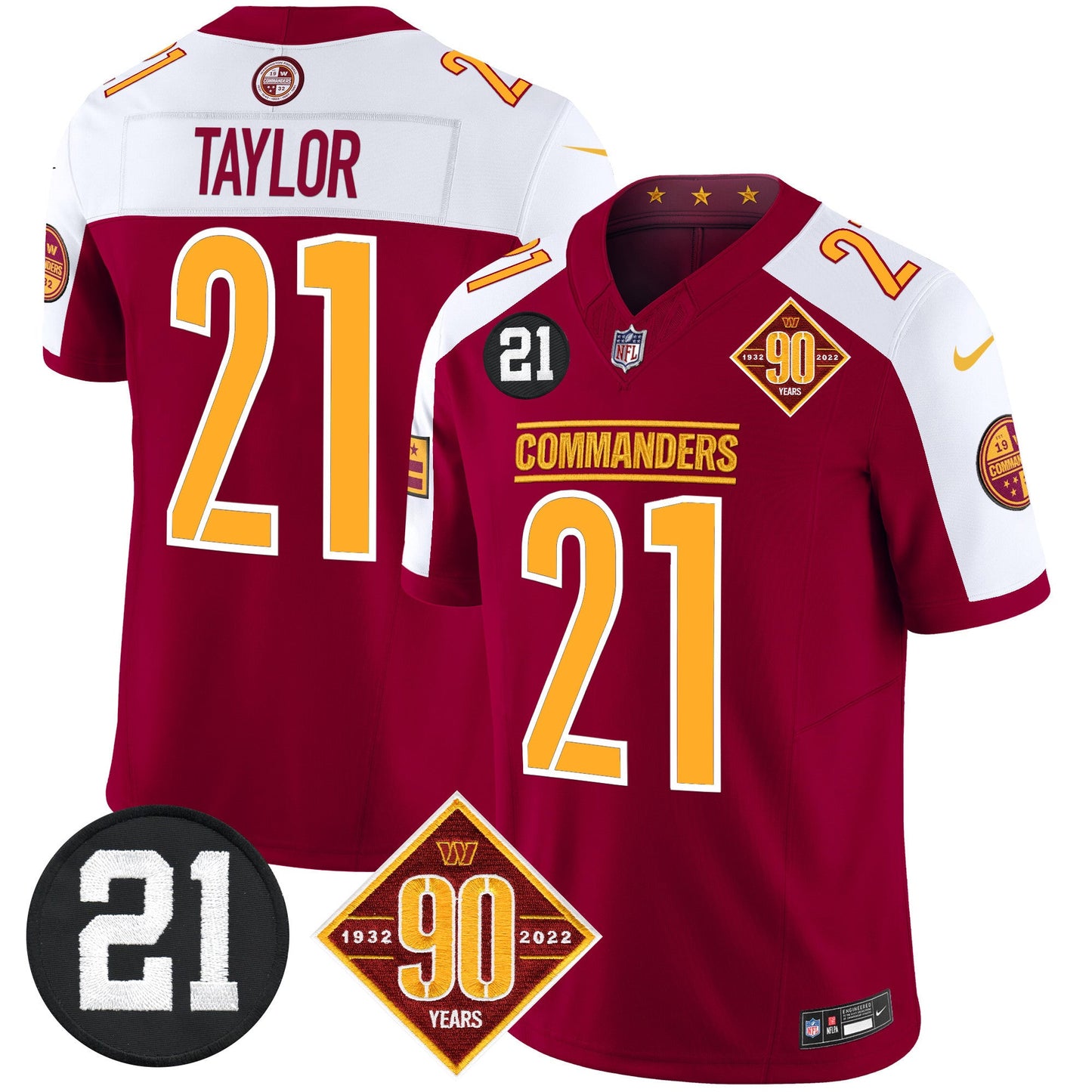 Men's Washington Commanders 90th & Sean Taylor Patch Vapor Limited Jersey - All Stitched