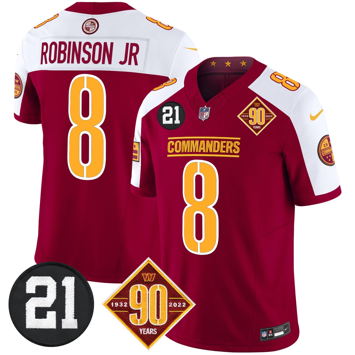 Men's Washington Commanders 90th & Sean Taylor Patch Vapor Limited Jersey - All Stitched