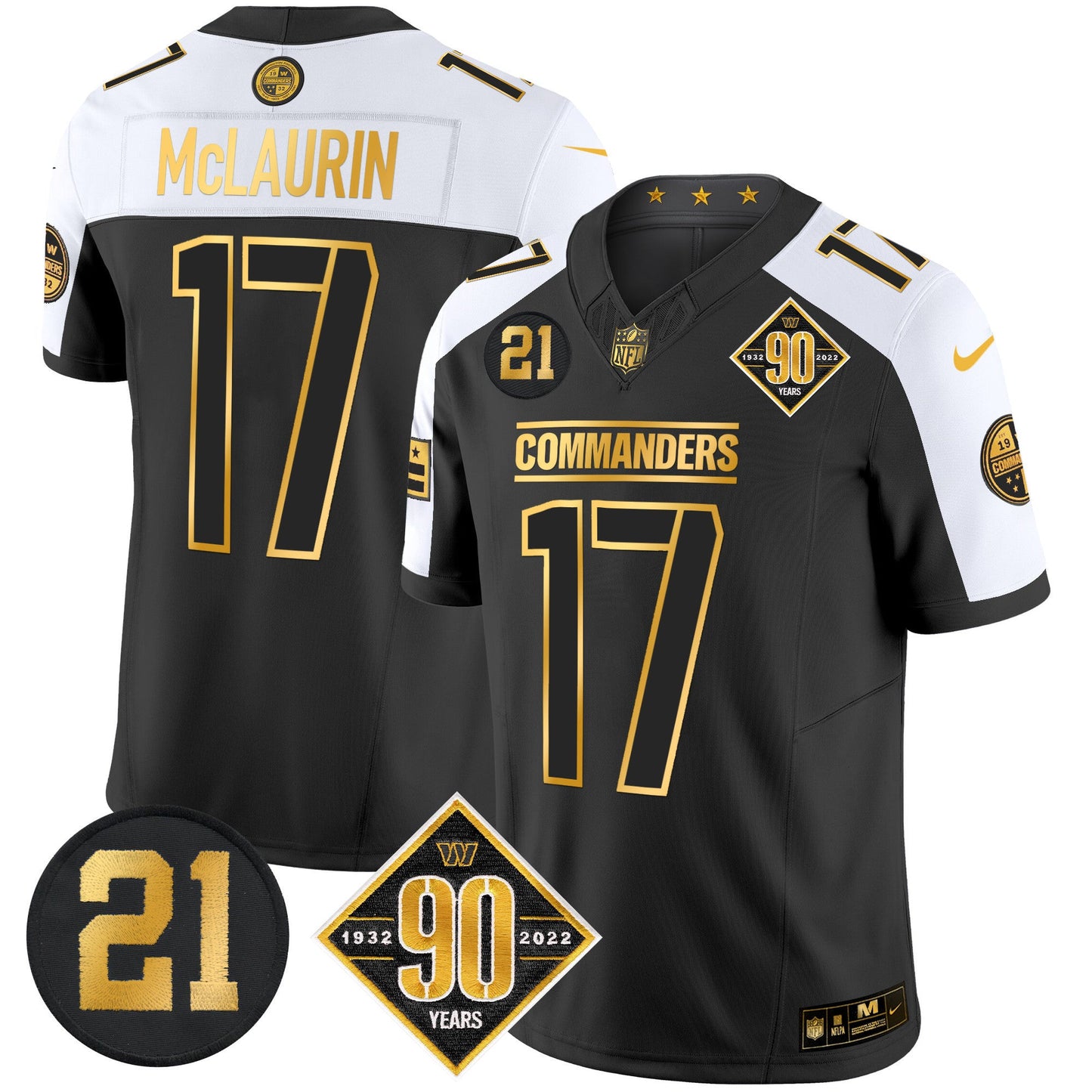 Men's Washington Commanders 90th & Sean Taylor Patch Gold Vapor Limited Jersey - All Stitched