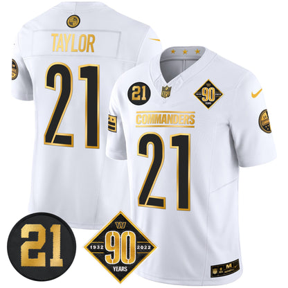 Men's Washington Commanders 90th & Sean Taylor Patch Gold Vapor Limited Jersey - All Stitched