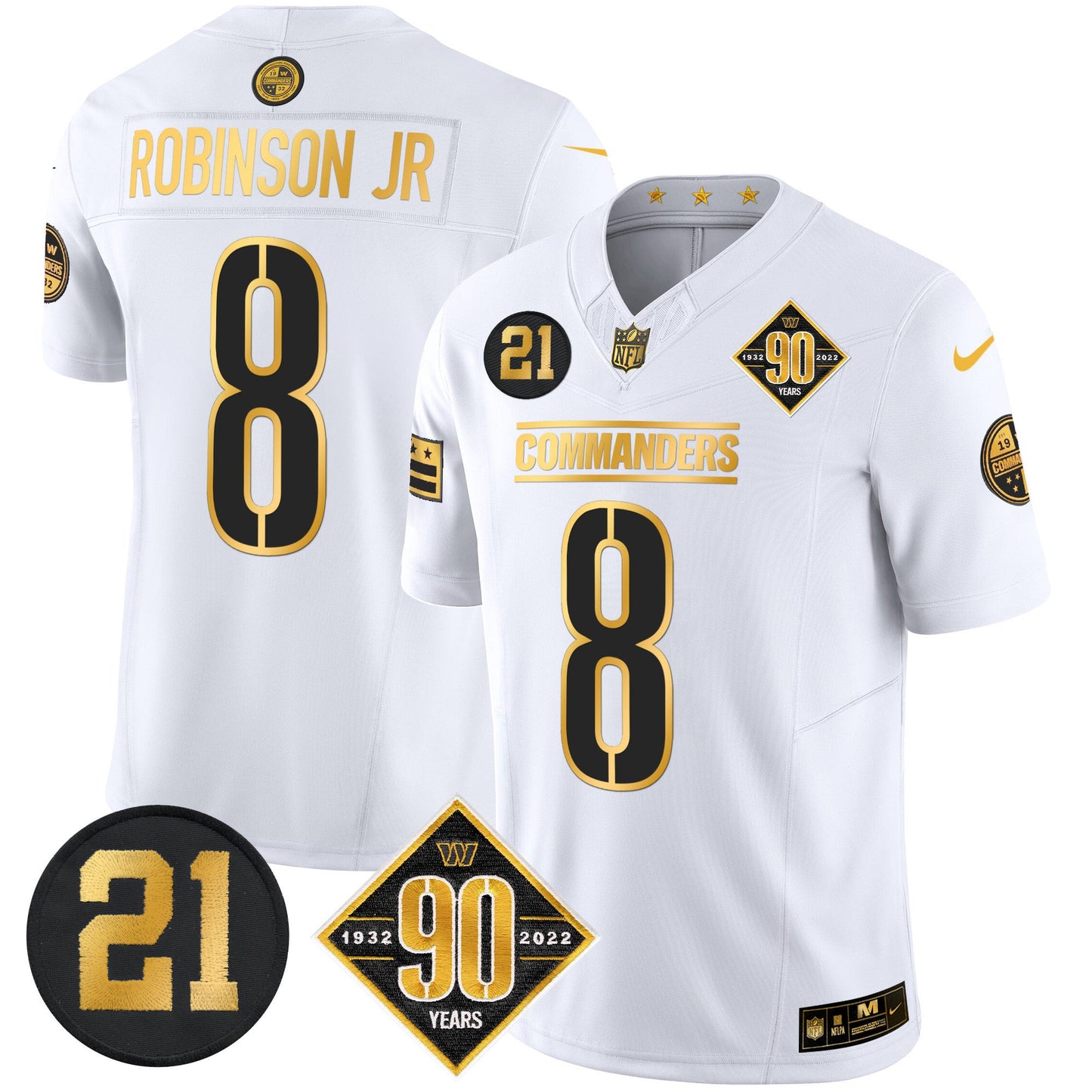 Men's Washington Commanders 90th & Sean Taylor Patch Gold Vapor Limited Jersey - All Stitched