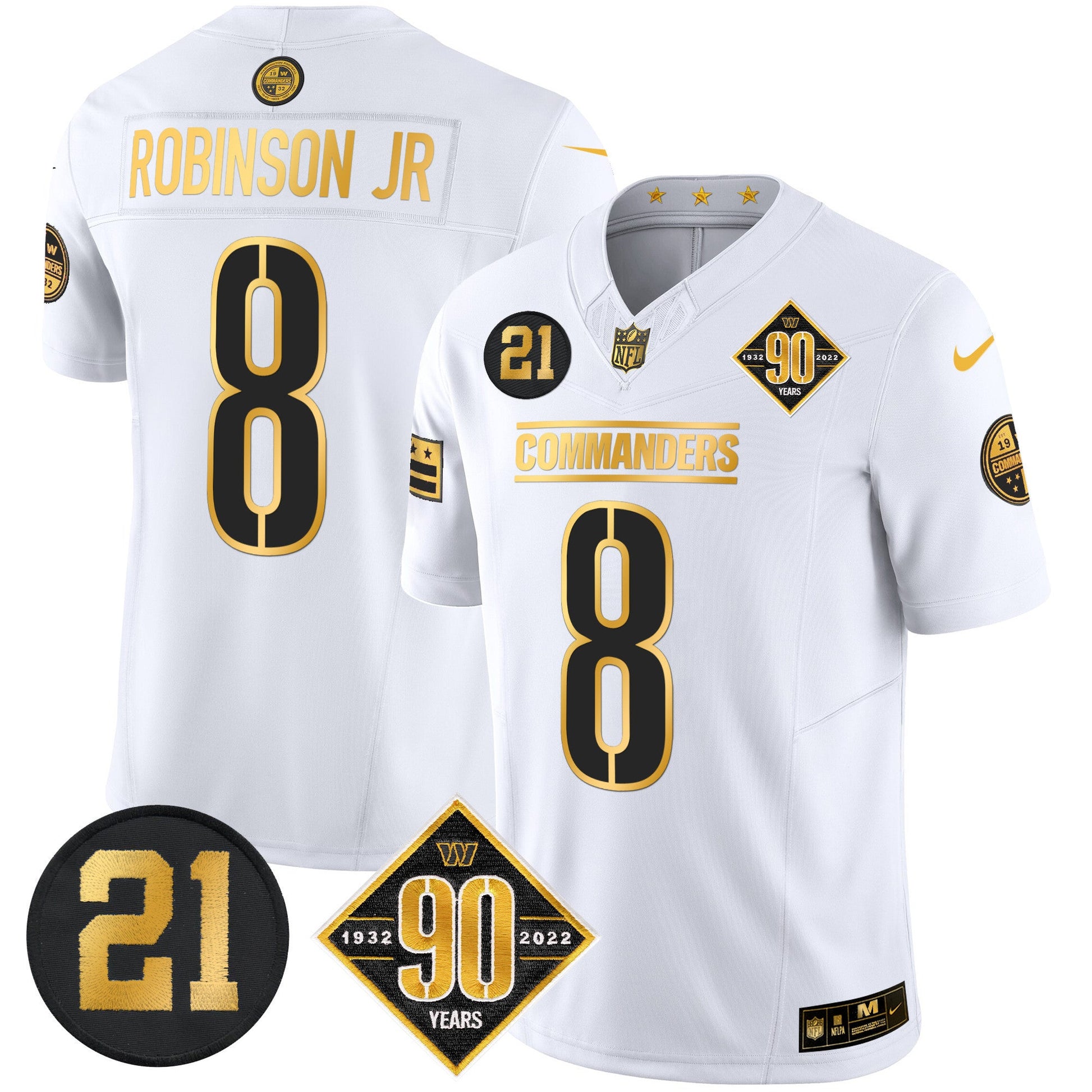 Men's Washington Commanders 90th & Sean Taylor Patch Gold Vapor Limited Jersey - All Stitched