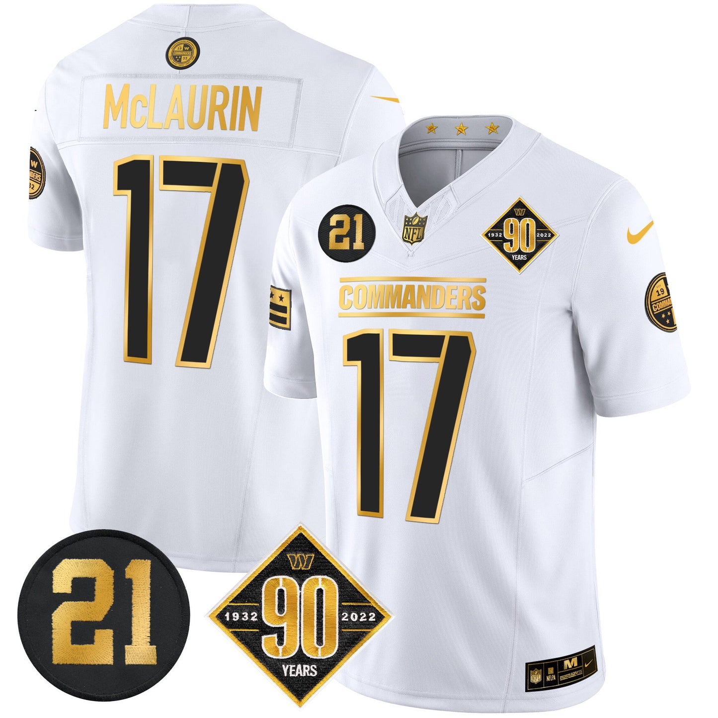 Men's Washington Commanders 90th & Sean Taylor Patch Gold Vapor Limited Jersey - All Stitched