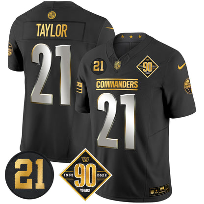 Men's Washington Commanders 90th & Sean Taylor Patch Gold Vapor Limited Jersey - All Stitched