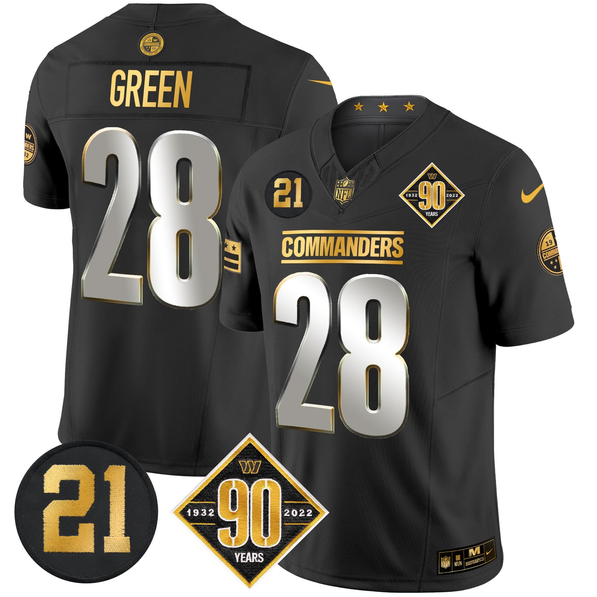 Men's Washington Commanders 90th & Sean Taylor Patch Gold Vapor Limited Jersey - All Stitched