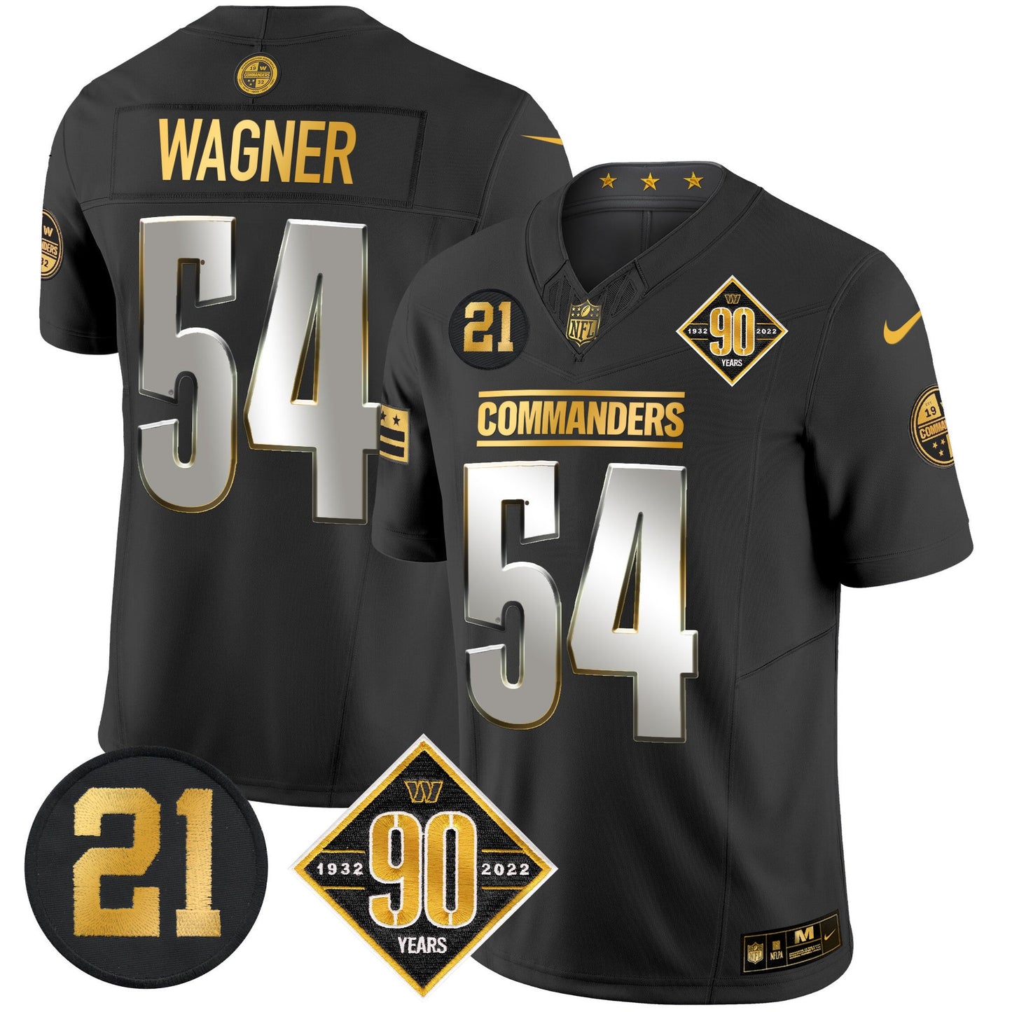 Men's Washington Commanders 90th & Sean Taylor Patch Gold Vapor Limited Jersey - All Stitched