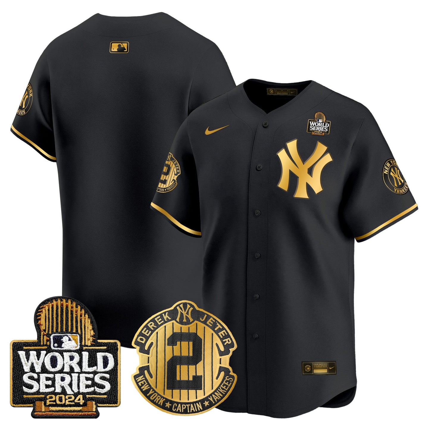 Men's Yankees Derek Jeter Patch 2024 World Series Vapor Premier Limited Jersey - All Stitched