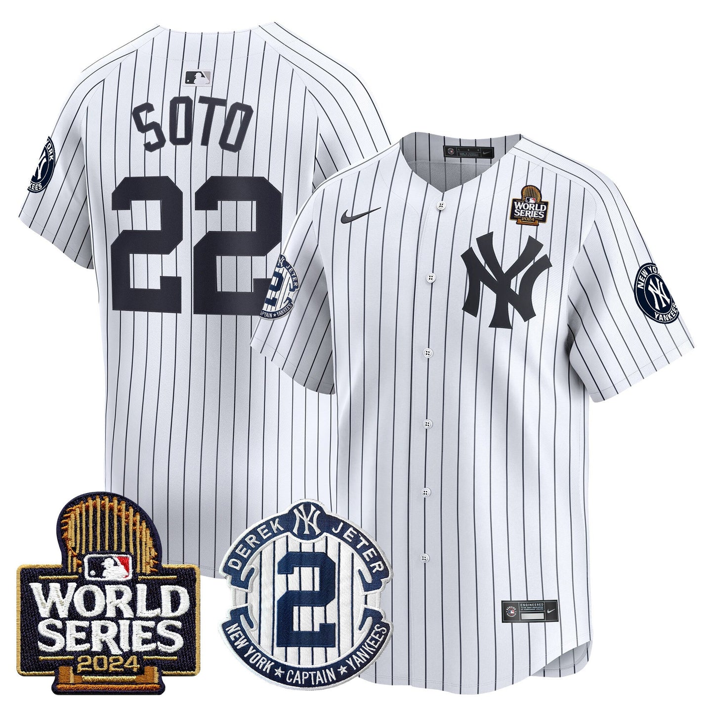 Men's Yankees Derek Jeter Patch 2024 World Series Vapor Premier Limited Jersey - All Stitched