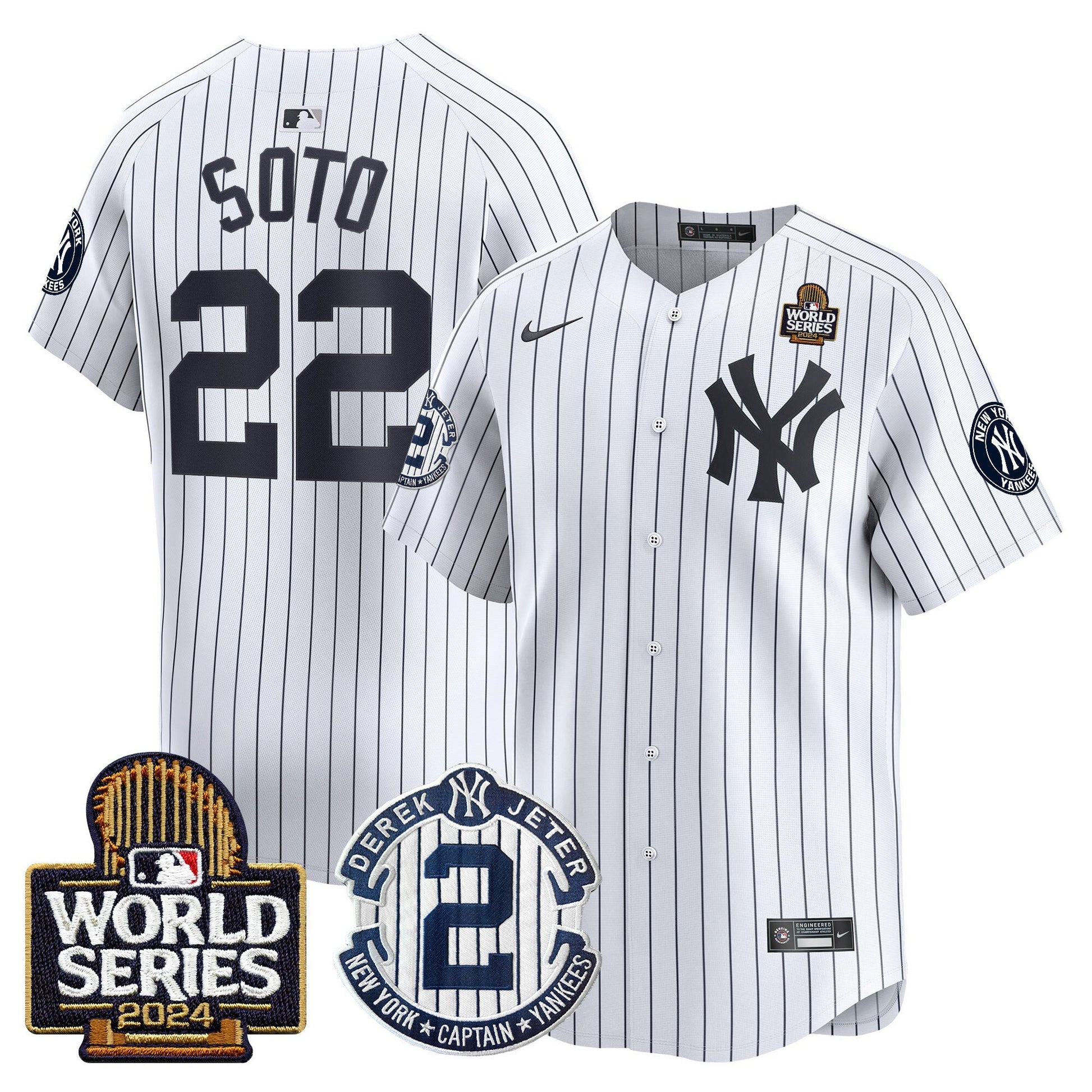 Men's Yankees Derek Jeter Patch 2024 World Series Vapor Premier Limited Jersey - All Stitched