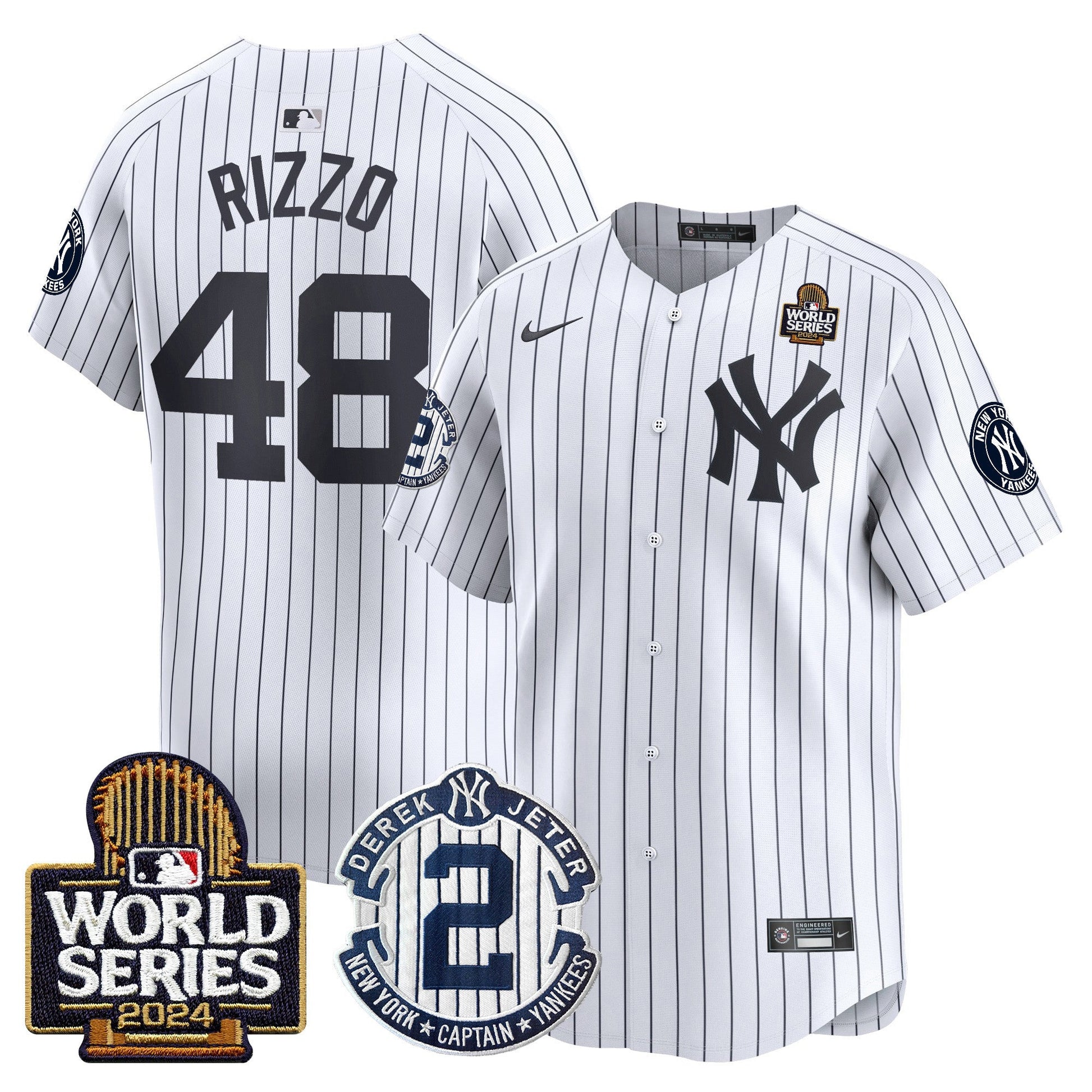 Men's Yankees Derek Jeter Patch 2024 World Series Vapor Premier Limited Jersey - All Stitched