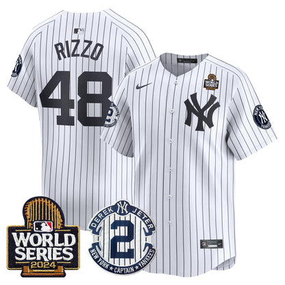 Men's Yankees Derek Jeter Patch 2024 World Series Vapor Premier Limited Jersey - All Stitched
