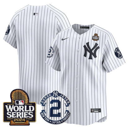 Men's Yankees Derek Jeter Patch 2024 World Series Vapor Premier Limited Jersey - All Stitched