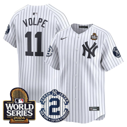 Men's Yankees Derek Jeter Patch 2024 World Series Vapor Premier Limited Jersey - All Stitched