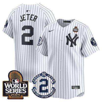 Men's Yankees Derek Jeter Patch 2024 World Series Vapor Premier Limited Jersey - All Stitched