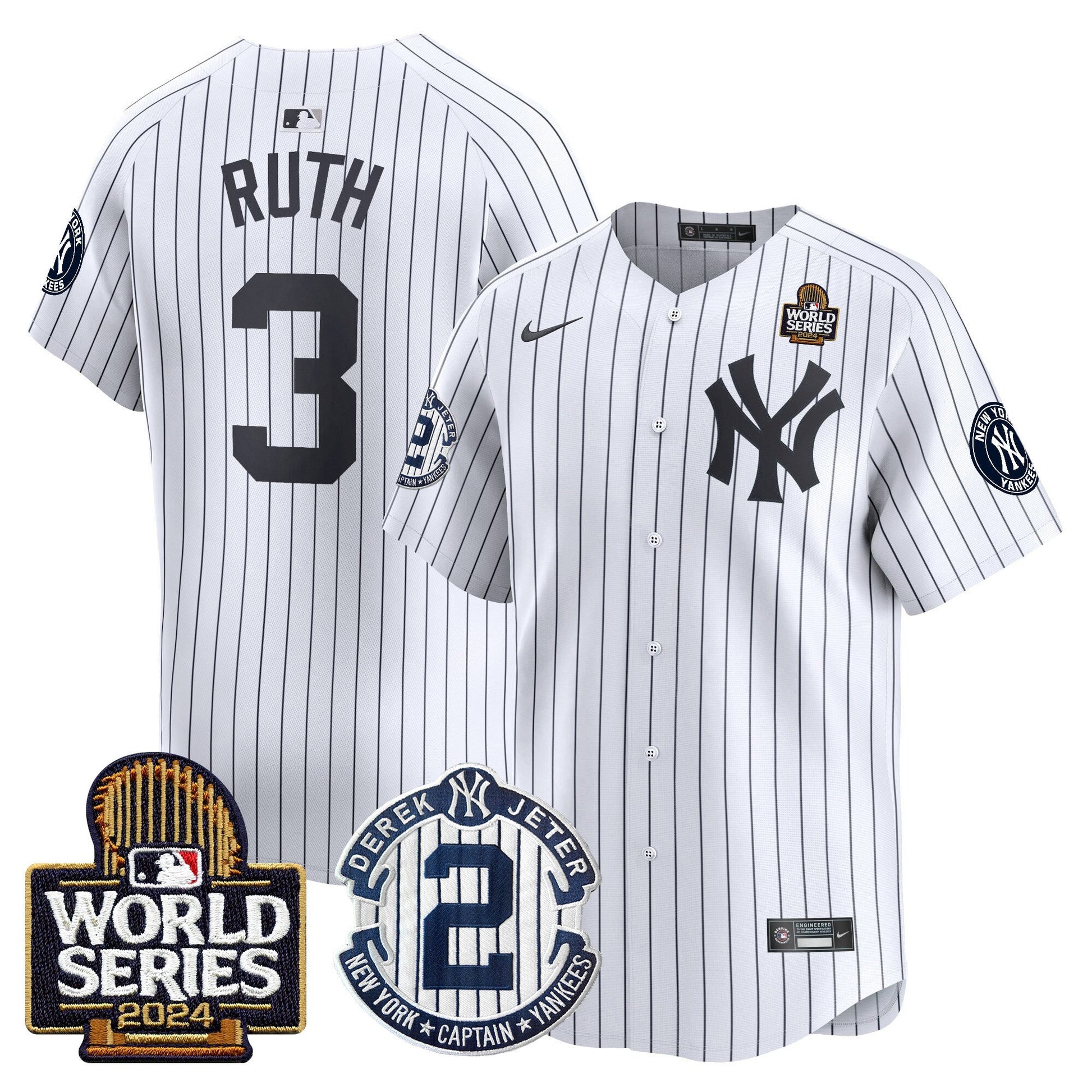 Men's Yankees Derek Jeter Patch 2024 World Series Vapor Premier Limited Jersey - All Stitched