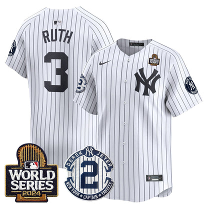 Men's Yankees Derek Jeter Patch 2024 World Series Vapor Premier Limited Jersey - All Stitched