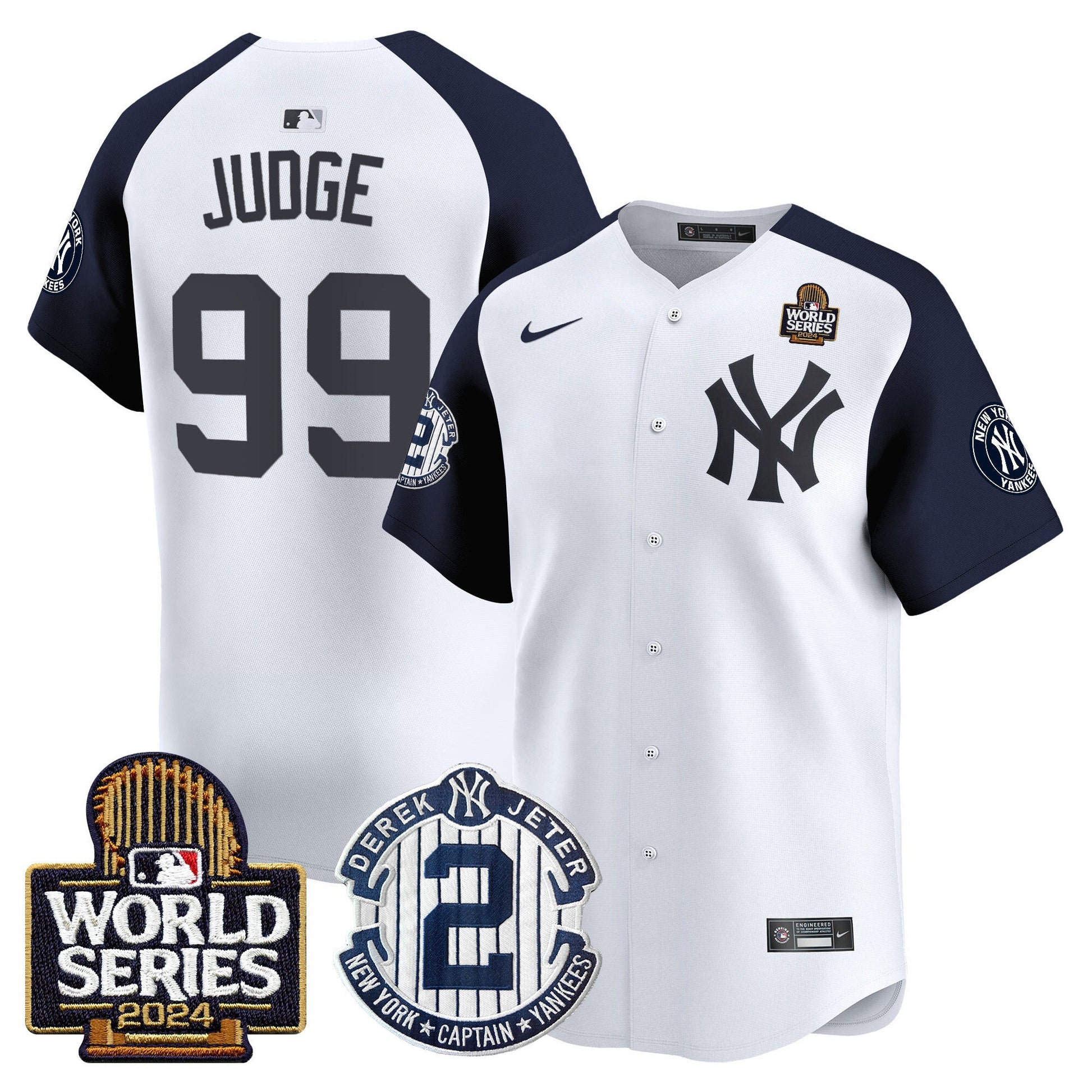 Men's Yankees Derek Jeter Patch 2024 World Series Vapor Premier Limited Jersey - All Stitched