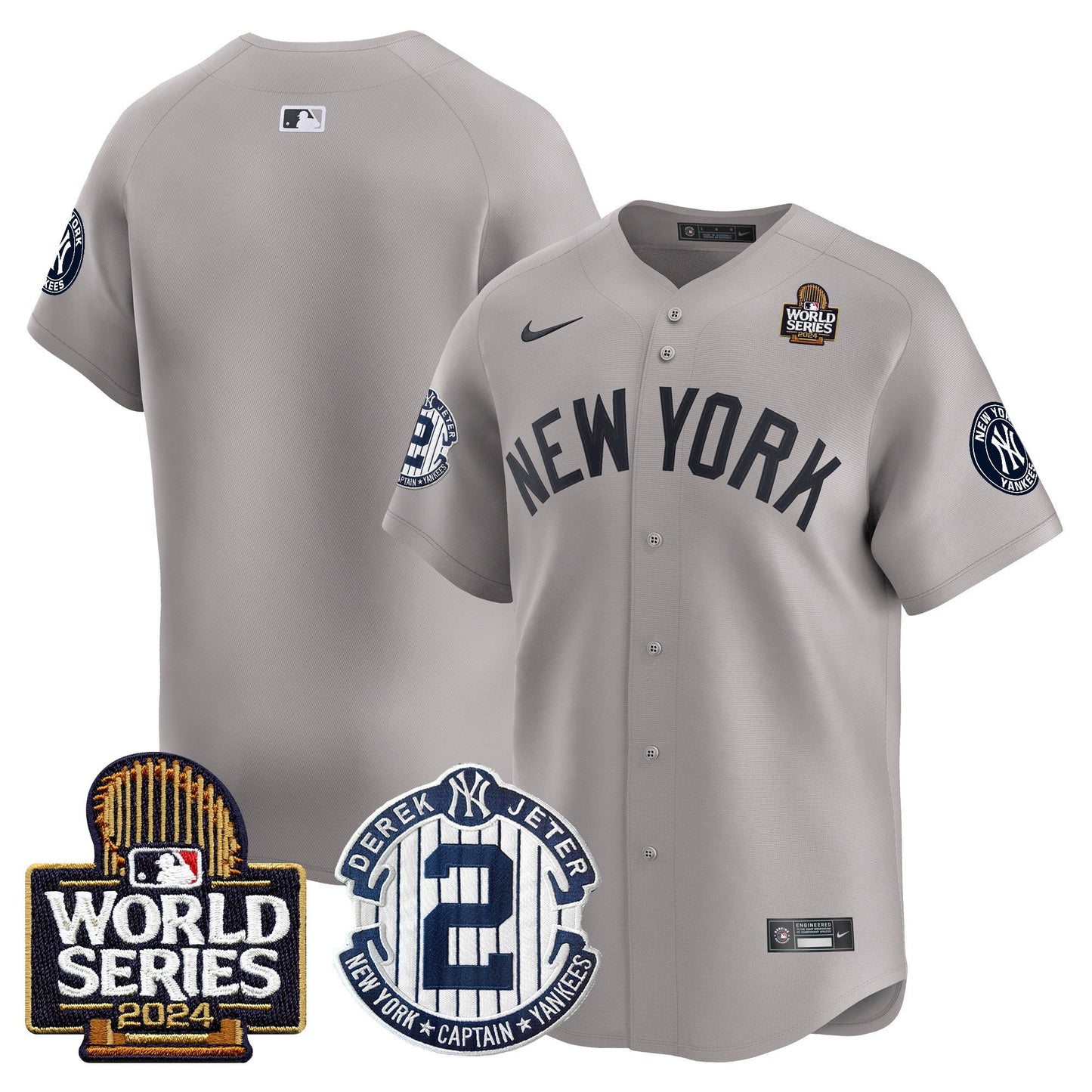 Men's Yankees Derek Jeter Patch 2024 World Series Vapor Premier Limited Jersey - All Stitched