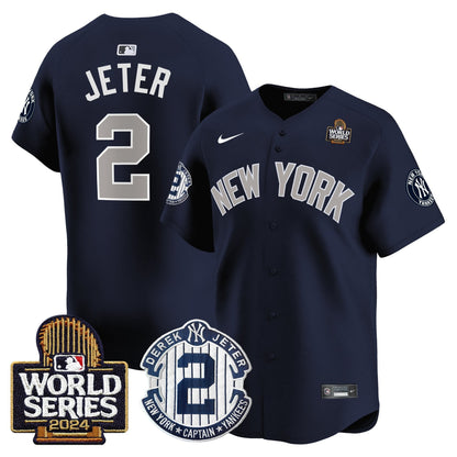 Men's Yankees Derek Jeter Patch 2024 World Series Vapor Premier Limited Jersey - All Stitched