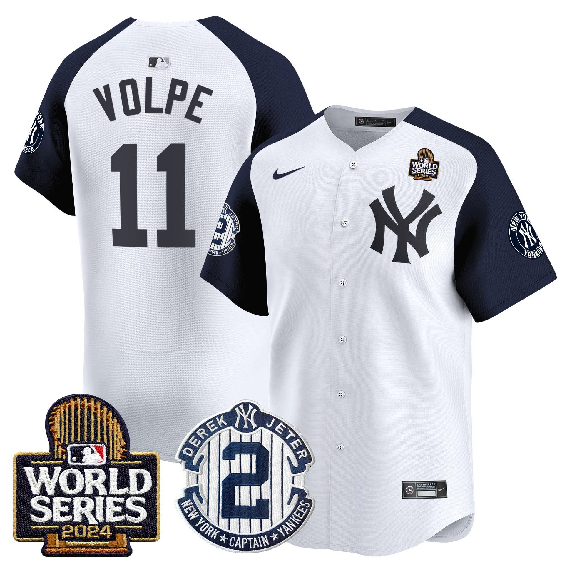 Men's Yankees Derek Jeter Patch 2024 World Series Vapor Premier Limited Jersey - All Stitched