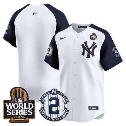 Men's Yankees Derek Jeter Patch 2024 World Series Vapor Premier Limited Jersey - All Stitched
