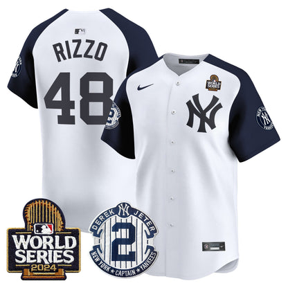 Men's Yankees Derek Jeter Patch 2024 World Series Vapor Premier Limited Jersey - All Stitched