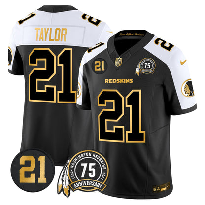 Men's Washington Redskins 75th & Sean Taylor Patch Gold Vapor Limited Jersey - All Stitched
