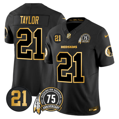 Men's Washington Redskins 75th & Sean Taylor Patch Gold Vapor Limited Jersey - All Stitched