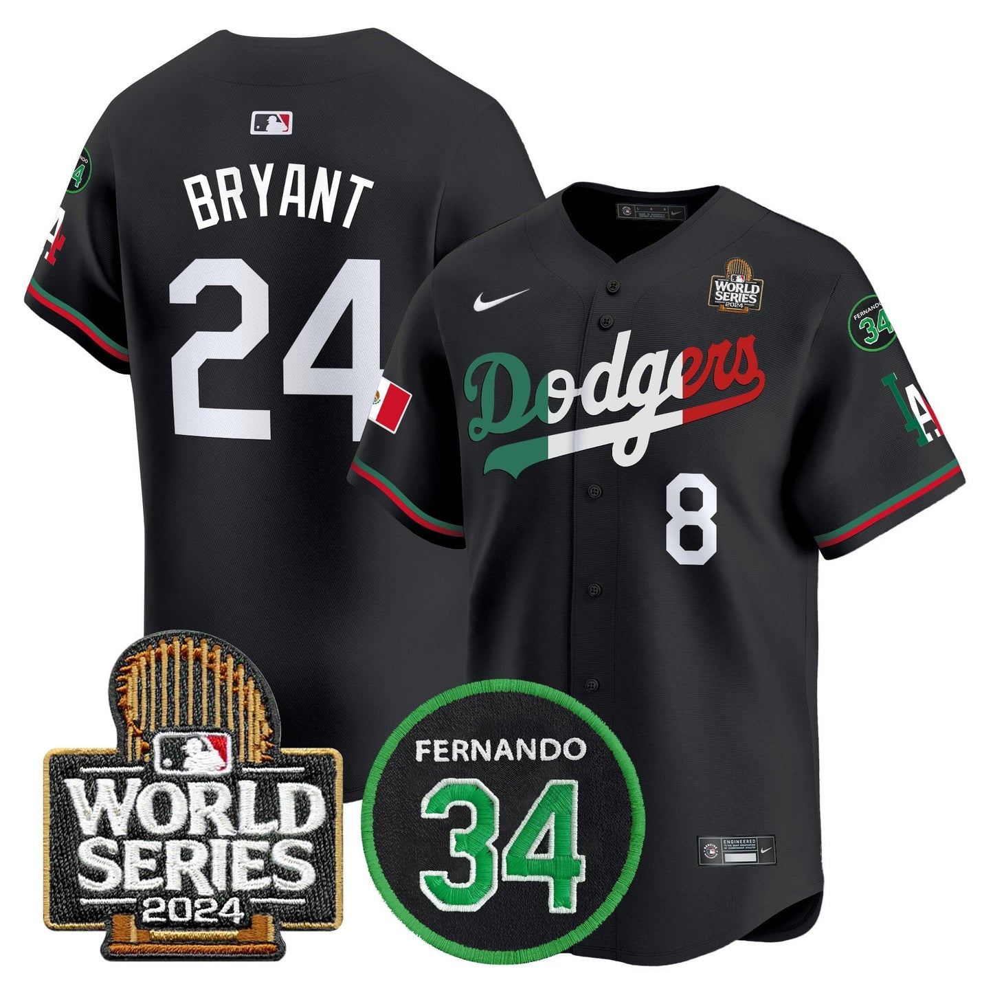 Dodgers Mexico Fernando Memorial & 2024 World Series Patch Vapor Premier Limited Jersey V3 - All Stitched