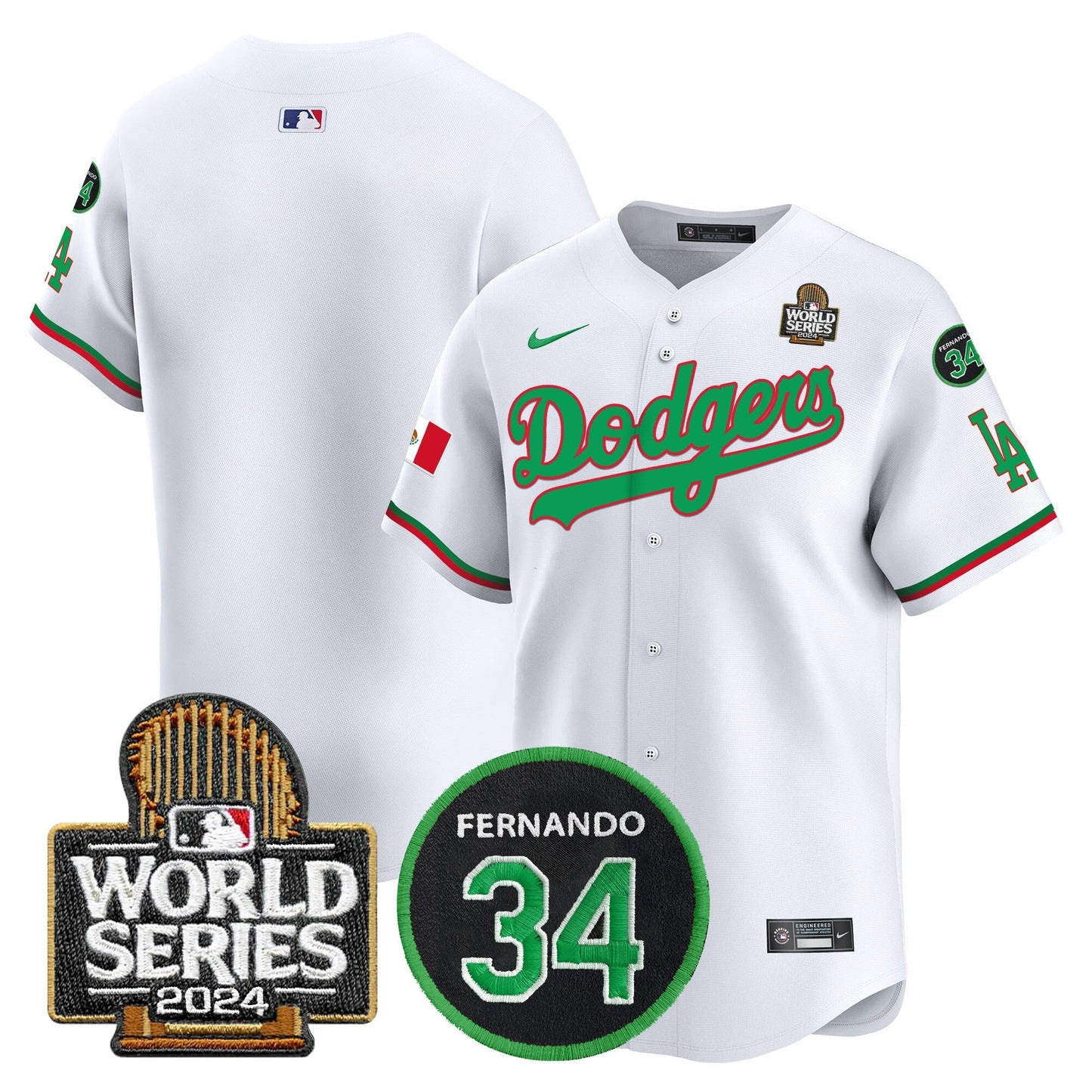 Dodgers Mexico Fernando Memorial & 2024 World Series Patch Vapor Premier Limited Jersey V3 - All Stitched