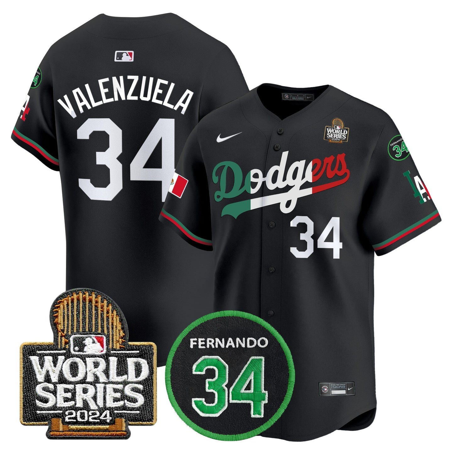 Dodgers Mexico Fernando Memorial & 2024 World Series Patch Vapor Premier Limited Jersey V3 - All Stitched