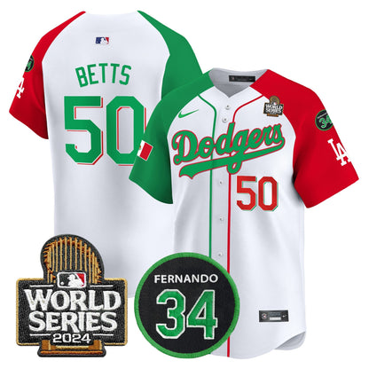 Dodgers Mexico Fernando Memorial & 2024 World Series Patch Vapor Premier Limited Jersey V3 - All Stitched