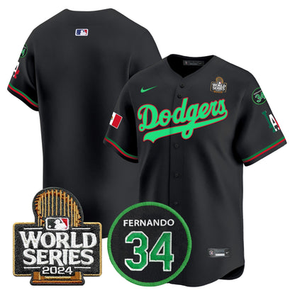 Dodgers Mexico Fernando Memorial & 2024 World Series Patch Vapor Premier Limited Jersey V3 - All Stitched