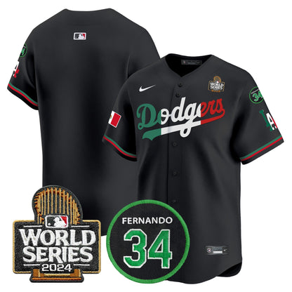 Dodgers Mexico Fernando Memorial & 2024 World Series Patch Vapor Premier Limited Jersey V3 - All Stitched