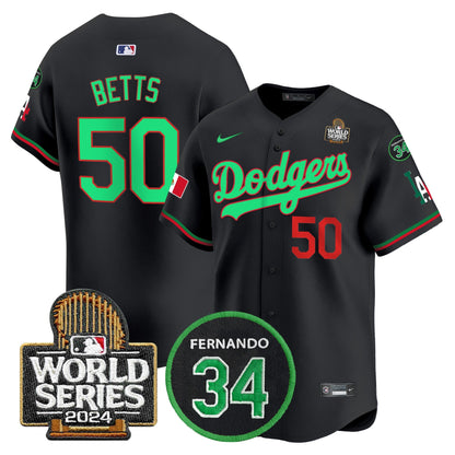 Dodgers Mexico Fernando Memorial & 2024 World Series Patch Vapor Premier Limited Jersey V3 - All Stitched